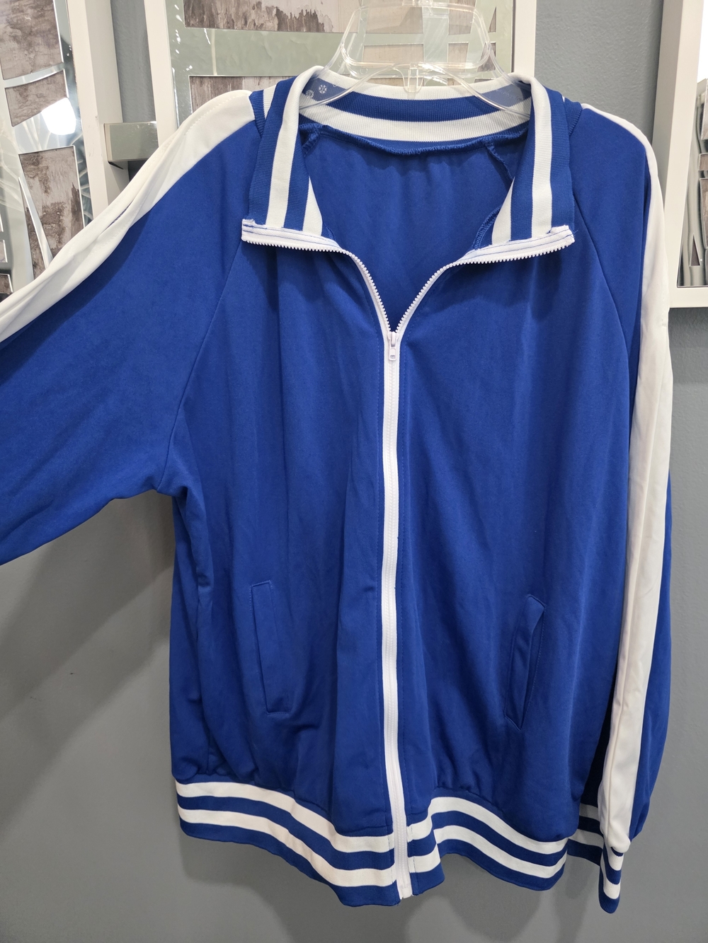 Blue and White Athletic Zip-Up Jacket